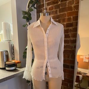 Y2K PLEATED SHEER SNAP BUTTON UP